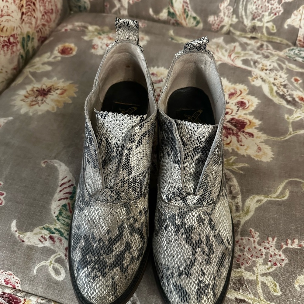 Freebird by Steven Snake-Print Ankle Booties in Gray and Black - Picture 2 of 5